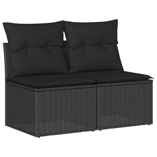 vidaXL 2 Piece Garden Sofa Set with Cushions Black Poly Rattan Acacia - 3325241