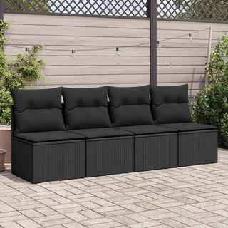 vidaXL 2 Piece Garden Sofa Set with Cushions Black Poly Rattan Acacia - 3325241
