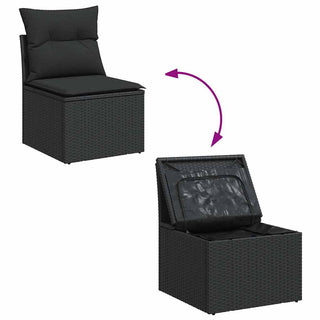 vidaXL 2 Piece Garden Sofa Set with Cushions Black Poly Rattan Acacia - 3325241