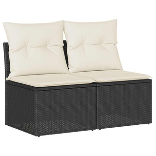 vidaXL 2 Piece Garden Sofa Set with Cushions Black Poly Rattan Acacia - 3325242