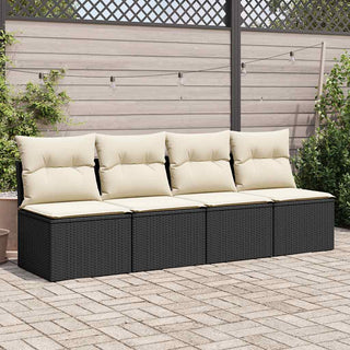 vidaXL 2 Piece Garden Sofa Set with Cushions Black Poly Rattan Acacia - 3325242