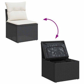 vidaXL 2 Piece Garden Sofa Set with Cushions Black Poly Rattan Acacia - 3325242