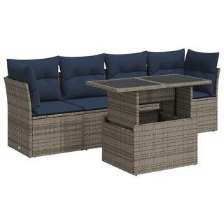 vidaXL 5 Piece Garden Sofa Set with Cushions Grey Poly Rattan Acacia - 3326092 - Sofa In Store