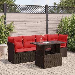 vidaXL 5 Piece Garden Sofa Set with Cushions Brown Poly Rattan Acacia - 3326095 - Sofa In Store