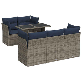 vidaXL 6 Piece Garden Sofa Set with Cushions Grey Poly Rattan Acacia - 3326102 - Sofa In Store