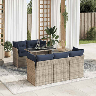 vidaXL 6 Piece Garden Sofa Set with Cushions Grey Poly Rattan Acacia - 3326102 - Sofa In Store