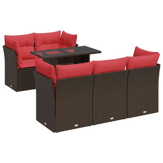 vidaXL 6 Piece Garden Sofa Set with Cushions Brown Poly Rattan Acacia - 3326105 - Sofa In Store