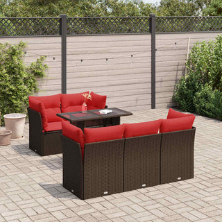 vidaXL 6 Piece Garden Sofa Set with Cushions Brown Poly Rattan Acacia - 3326105 - Sofa In Store