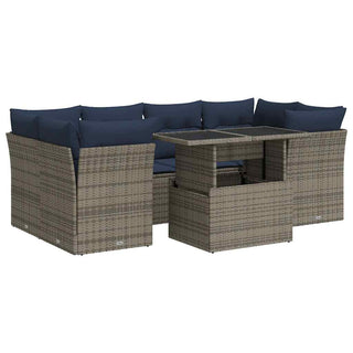 vidaXL 7 Piece Garden Sofa Set with Cushions Grey Poly Rattan Acacia - 3326112 - Sofa In Store