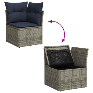 vidaXL 7 Piece Garden Sofa Set with Cushions Grey Poly Rattan Acacia - 3326112 - Sofa In Store