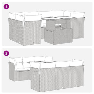 vidaXL 7 Piece Garden Sofa Set with Cushions Grey Poly Rattan Acacia - 3326112 - Sofa In Store