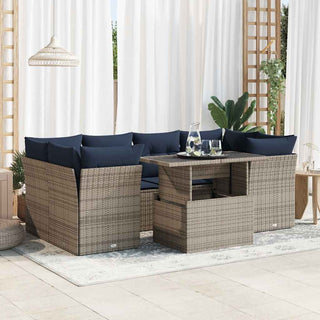 vidaXL 7 Piece Garden Sofa Set with Cushions Grey Poly Rattan Acacia - 3326112 - Sofa In Store