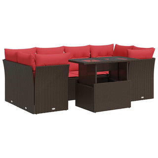 vidaXL 7 Piece Garden Sofa Set with Cushions Brown Poly Rattan Acacia - Sofa In Store