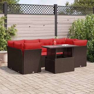 vidaXL 7 Piece Garden Sofa Set with Cushions Brown Poly Rattan Acacia - Sofa In Store
