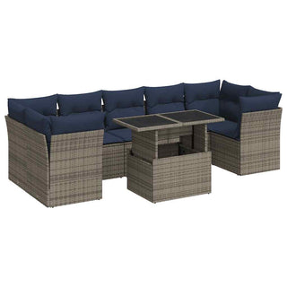 vidaXL 8 Piece Garden Sofa Set with Cushions Grey Poly Rattan Acacia - 3326122 - Sofa In Store