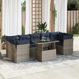vidaXL 8 Piece Garden Sofa Set with Cushions Grey Poly Rattan Acacia - 3326122 - Sofa In Store