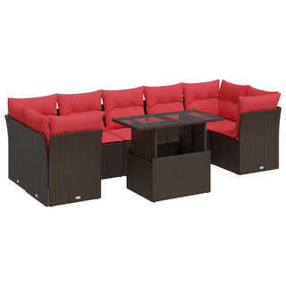 vidaXL 8 Piece Garden Sofa Set with Cushions Brown Poly Rattan Acacia - Sofa In Store