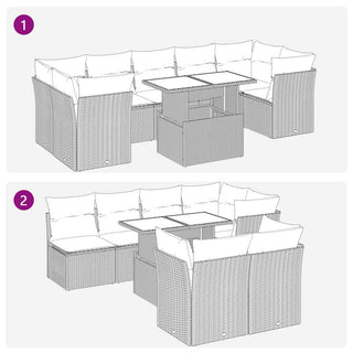 vidaXL 8 Piece Garden Sofa Set with Cushions Brown Poly Rattan Acacia - Sofa In Store