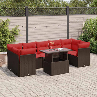 vidaXL 8 Piece Garden Sofa Set with Cushions Brown Poly Rattan Acacia - Sofa In Store