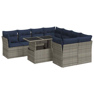 vidaXL 9 Piece Garden Sofa Set with Cushions Grey Poly Rattan Acacia - 3326132 - Sofa In Store