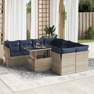 vidaXL 9 Piece Garden Sofa Set with Cushions Grey Poly Rattan Acacia - 3326132 - Sofa In Store