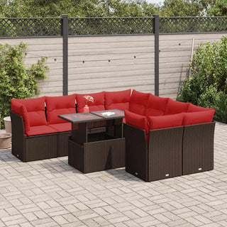 vidaXL 9 Piece Garden Sofa Set with Cushions Brown Poly Rattan Acacia - 3326135 - Sofa In Store