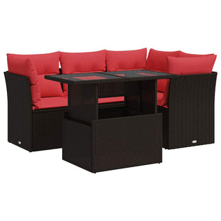 vidaXL 5 Piece Garden Sofa Set with Cushions Brown Poly Rattan Acacia - 3326155 - Sofa In Store