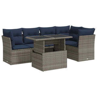 vidaXL 6 Piece Garden Sofa Set with Cushions Grey Poly Rattan Acacia - 3326162 - Sofa In Store