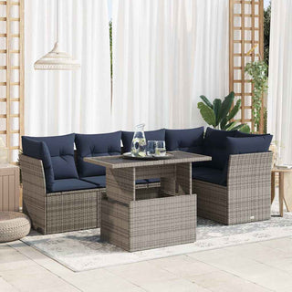 vidaXL 6 Piece Garden Sofa Set with Cushions Grey Poly Rattan Acacia - 3326162 - Sofa In Store