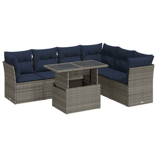 vidaXL 7 Piece Garden Sofa Set with Cushions Black Poly Rattan Acacia - 3326172 - Sofa In Store