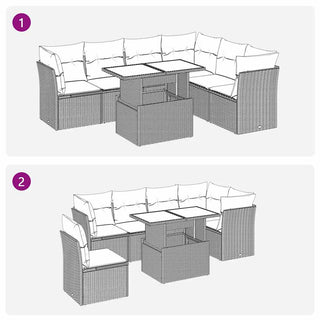 vidaXL 7 Piece Garden Sofa Set with Cushions Black Poly Rattan Acacia - 3326172 - Sofa In Store