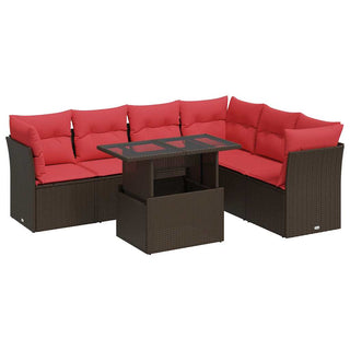 vidaXL 7 Piece Garden Sofa Set with Cushions Grey Poly Rattan Acacia - 3326175 - Sofa In Store