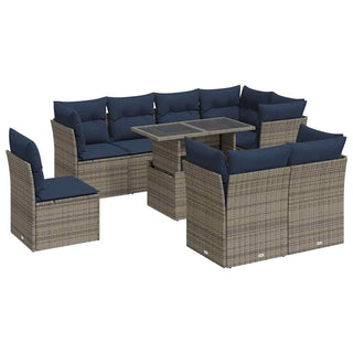vidaXL 9 Piece Garden Sofa Set with Cushions Grey Poly Rattan Acacia - 3326182 - Sofa In Store