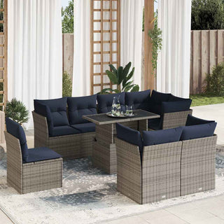 vidaXL 9 Piece Garden Sofa Set with Cushions Grey Poly Rattan Acacia - 3326182 - Sofa In Store