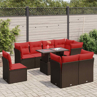 vidaXL 9 Piece Garden Sofa Set with Cushions Brown Poly Rattan Acacia - 3326185 - Sofa In Store