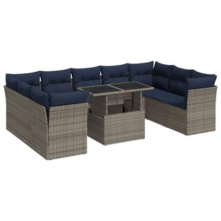 vidaXL 10 Piece Garden Sofa Set with Cushions Grey Poly Rattan Acacia - 3326222 - Sofa In Store
