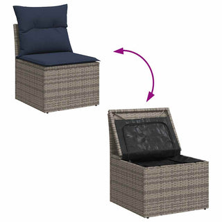 vidaXL 10 Piece Garden Sofa Set with Cushions Grey Poly Rattan Acacia - 3326222 - Sofa In Store