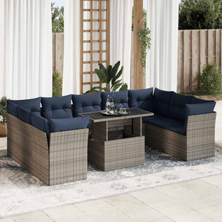 vidaXL 10 Piece Garden Sofa Set with Cushions Grey Poly Rattan Acacia - 3326222 - Sofa In Store