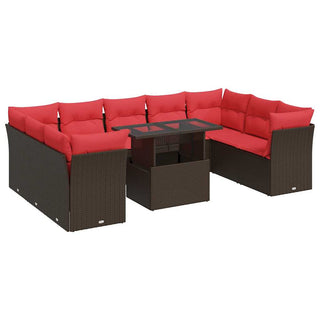 vidaXL 10 Piece Garden Sofa Set with Cushions Brown Poly Rattan Acacia - Sofa In Store