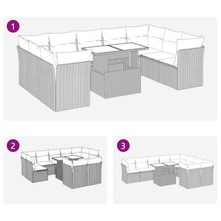 vidaXL 10 Piece Garden Sofa Set with Cushions Brown Poly Rattan Acacia - Sofa In Store
