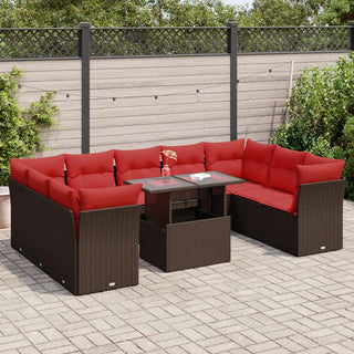 vidaXL 10 Piece Garden Sofa Set with Cushions Brown Poly Rattan Acacia - Sofa In Store