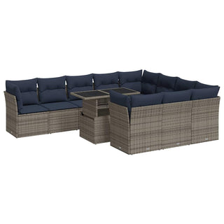 vidaXL 11 Piece Garden Sofa Set with Cushions Grey Poly Rattan Acacia - 3326232 - Sofa In Store