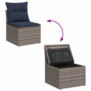 vidaXL 11 Piece Garden Sofa Set with Cushions Grey Poly Rattan Acacia - 3326232 - Sofa In Store