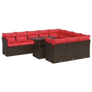 vidaXL 11 Piece Garden Sofa Set with Cushions Brown Poly Rattan Acacia - Sofa In Store