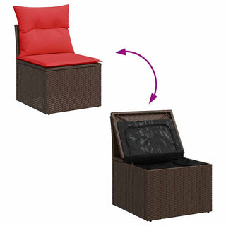 vidaXL 11 Piece Garden Sofa Set with Cushions Brown Poly Rattan Acacia - Sofa In Store