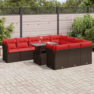 vidaXL 11 Piece Garden Sofa Set with Cushions Brown Poly Rattan Acacia - Sofa In Store