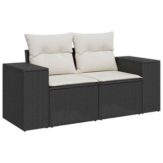 vidaXL 9 Piece Garden Sofa Set with Cushions Black Poly Rattan Acacia - 3327409 - Sofa In Store