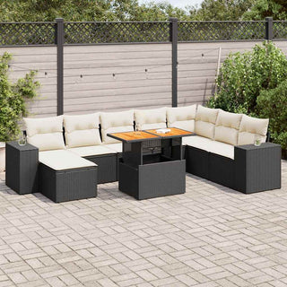 vidaXL 9 Piece Garden Sofa Set with Cushions Black Poly Rattan Acacia - 3327409 - Sofa In Store