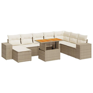 vidaXL 9 Piece Garden Sofa Set with Cushions Beige Poly Rattan Acacia - 3327411 - Sofa In Store
