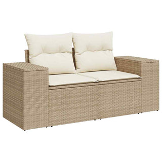 vidaXL 9 Piece Garden Sofa Set with Cushions Beige Poly Rattan Acacia - 3327411 - Sofa In Store